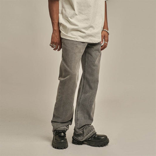 Punk Distressed Wash Raw Edge Denim Trousers For Men MuddyStock