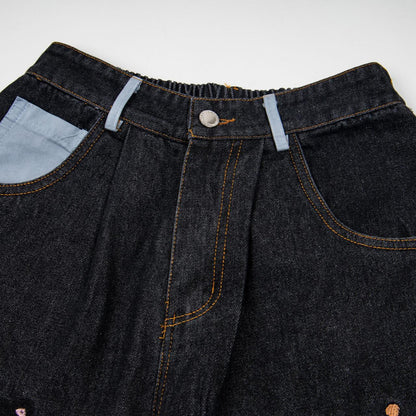 Animal patch patchwork wide leg jeans for women | MuddyStock Originals