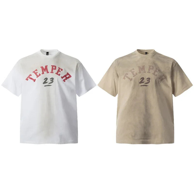 Letter print distressed dirty round neck loose short sleeved t-shirt for men | MuddyStock Originals eprolo