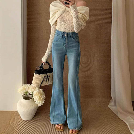 Women's High Waist Stretch Slim Bell-bottom Pants MuddyStock