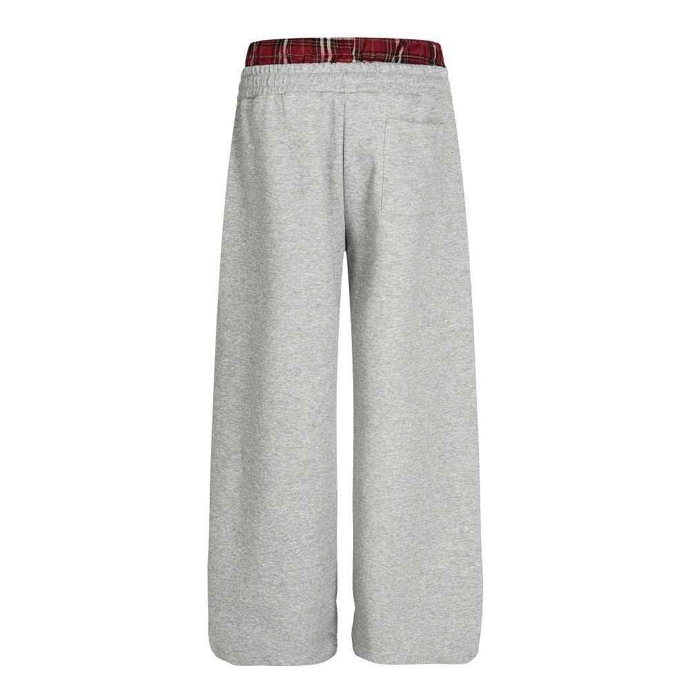 Fake two piece checkered spliced double leg pants for women | MuddyStock Originals
