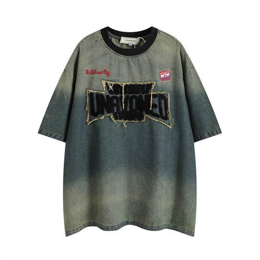 Fashion Tie-dye Gradient Denim T-shirt Men MuddyStock