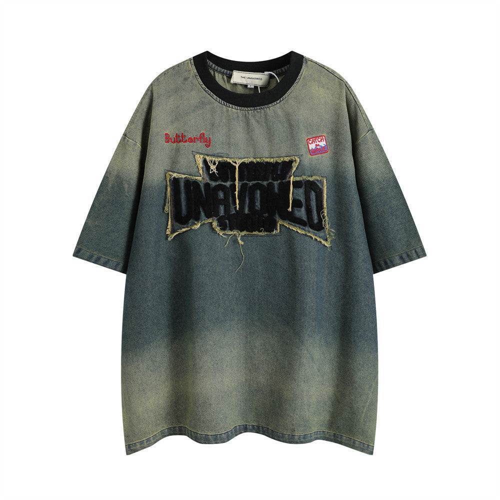 Fashion Tie-dye Gradient Denim T-shirt Men Blue MuddyStock