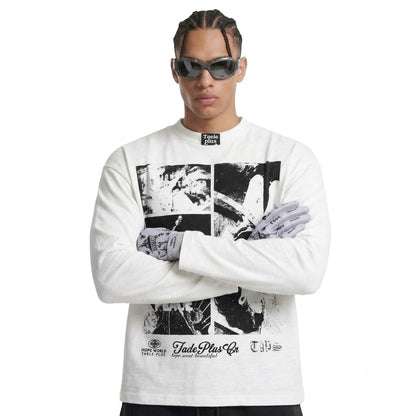 Rock Print Design Long Sleeve Distressed Washed Look Loose Fit T-Shirt For Men | MuddyStock Originals