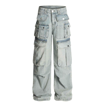 Wrinkled multi pocket workwear jeans for women | MuddyStock Originals Blue