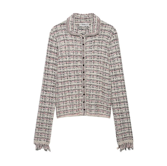 Casual Striped Loose Lapel Knit Cardigan for Women Plaid