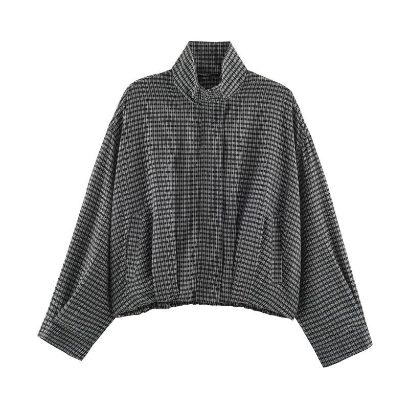 Womens Plaid Aviator Jacket From Europe And America Black Gray All Products