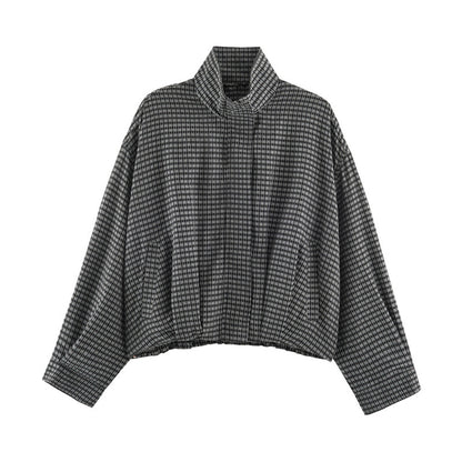 Womens Plaid Aviator Jacket From Europe And America Black Gray All Products