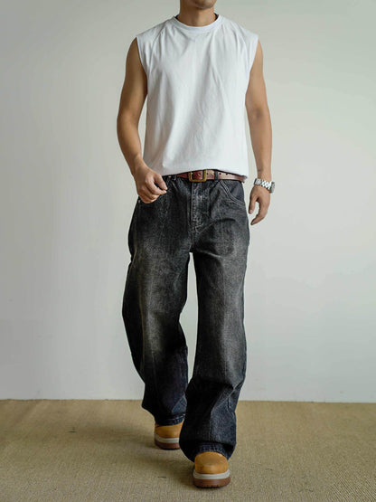 Loose Straight Washed Distressed Black Jeans MuddyStock