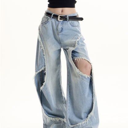 American Retro Design Jeans For Women Light Blue