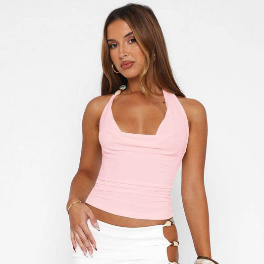 Pure Color Halter Lace-up Vest T-shirt Top MuddyStock