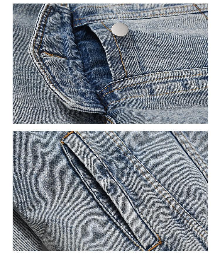 Washed And Worn Mixed Cotton Loose Thickened Denim Jacket For Men null