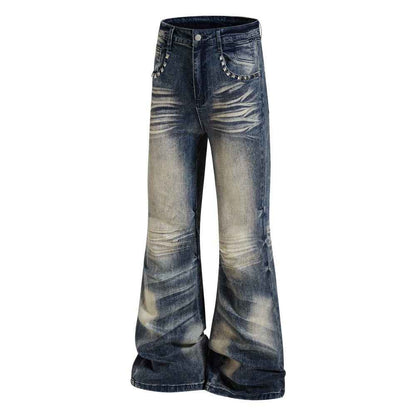Color blocking white washed denim bell bottom pants