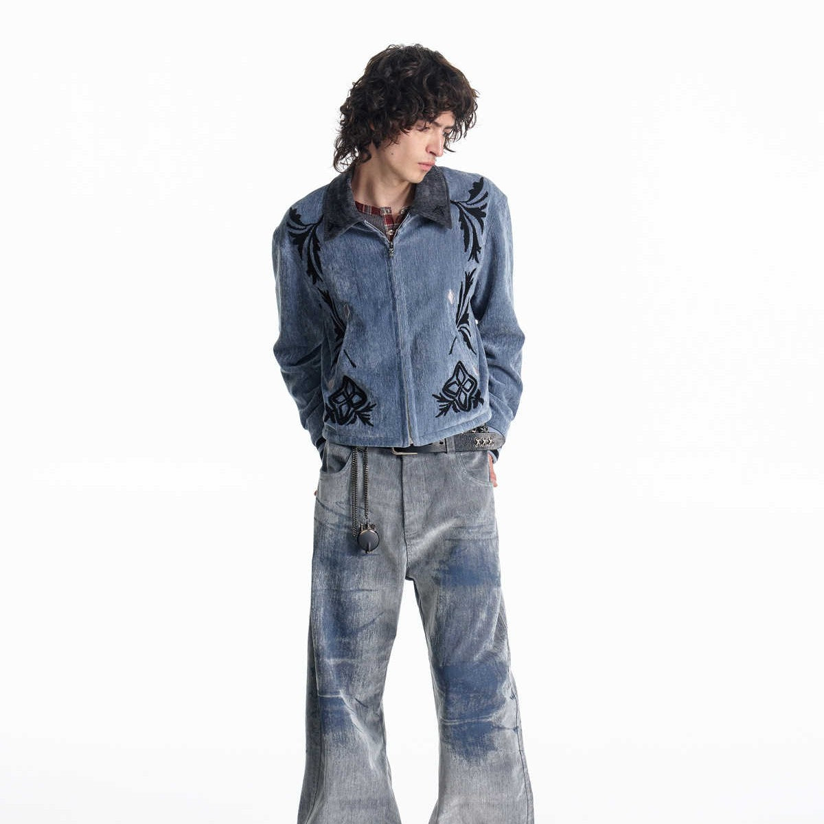 Retro Velvet Baseball Jacket For Men Blue All Products