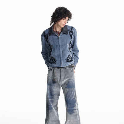 Retro Velvet Baseball Jacket For Men Blue All Products