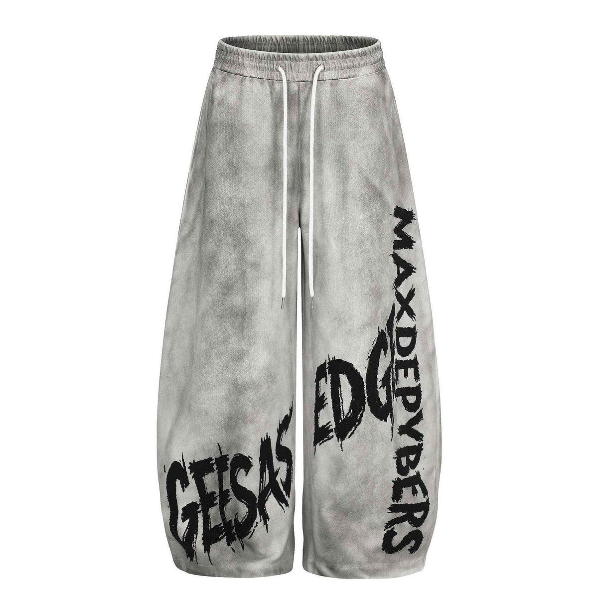 Tie-Dye Graffiti Distressed Loose Drapey Wide Leg Elastic Drawstring Casual Sweatpants For Men | MuddyStock Originals Dirty White