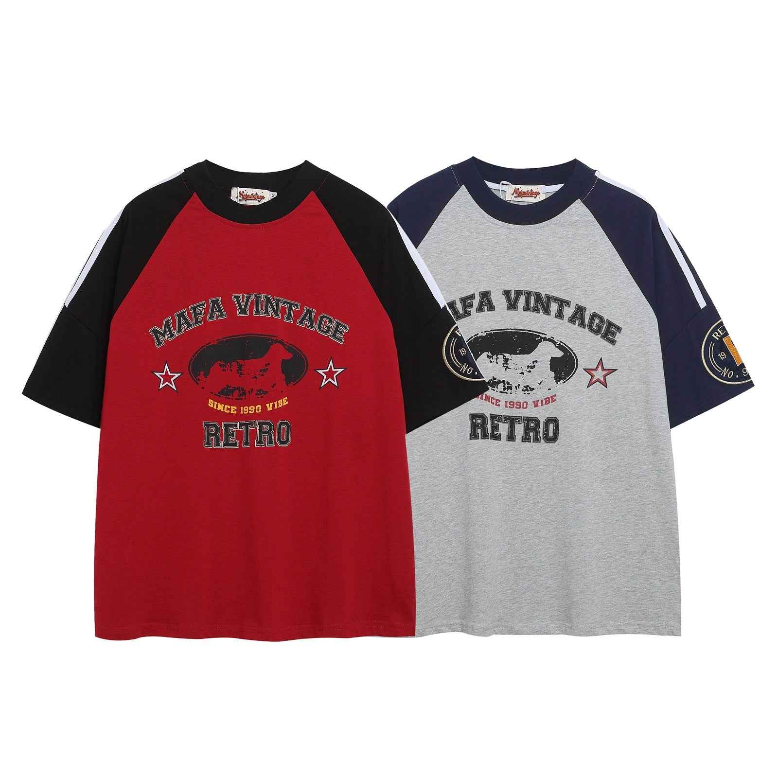 Color Block Letter Print Raglan Short Sleeve T-Shirt for Men and Women | MuddyStock Originals MuddyStock