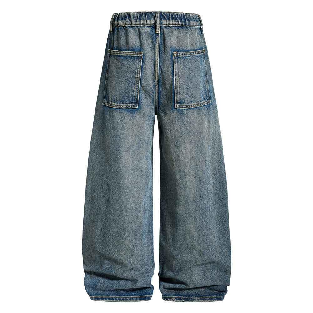 Striped letter cartoon full print denim wide leg pants for women | MuddyStock Originals