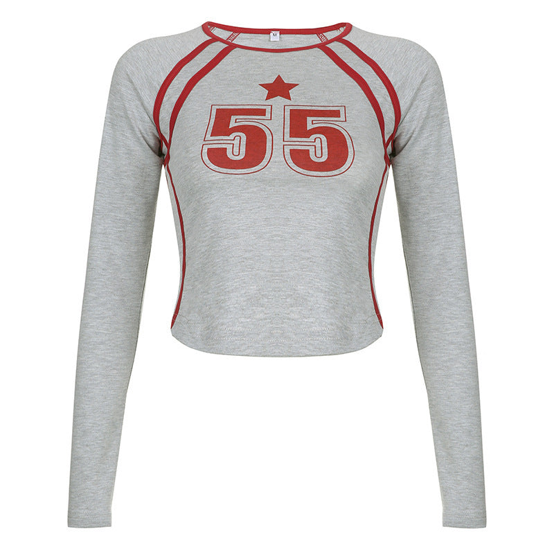Women's Personalized Color Contrast Printed T-shirt Grey MuddyStock