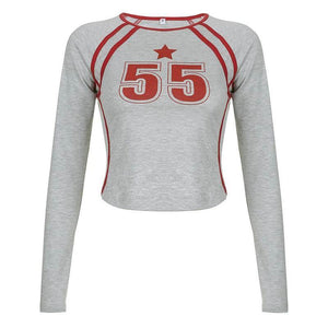 Women's Personalized Color Contrast Printed T-shirt Grey