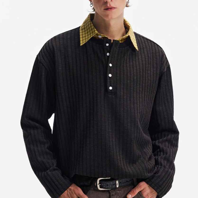 Textured Stripe T-shirt Simple Long Sleeve T-shirt For Men null
