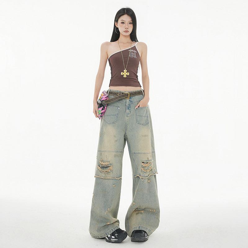 Women's Distressed Slim Floor-Length Wide-Leg Pants | MuddyStock Originals