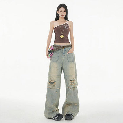 Women's Distressed Slim Floor-Length Wide-Leg Pants | MuddyStock Originals