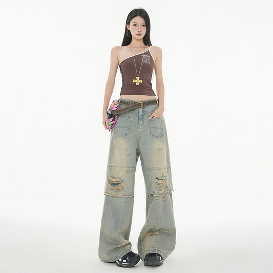 Women's Distressed Slim Floor-Length Wide-Leg Pants | MuddyStock Originals eprolo