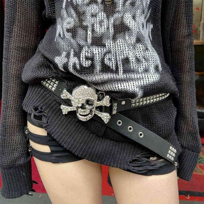 Low Waist Punk Rock Belt For Women 110cm Skull Black