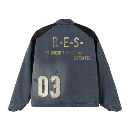 Leather Patchwork Distressed Printed Stand Collar Jacket For Men And Women | MuddyStock Originals MuddyStock