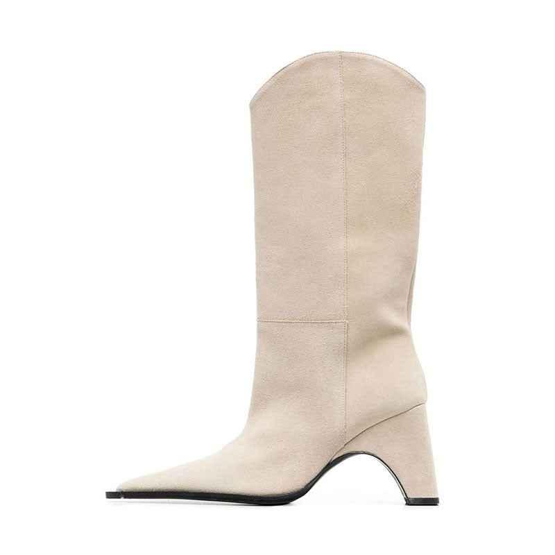 Women's ankle high heels boots beige