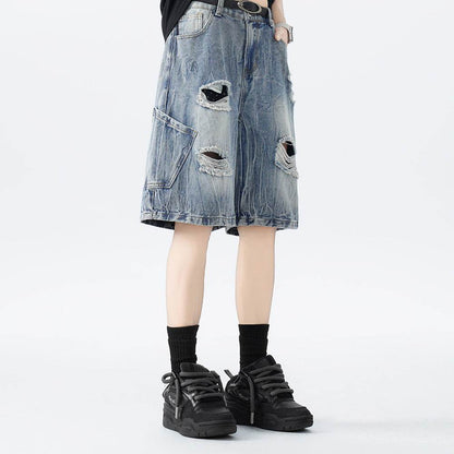 Ripped Denim Shorts For Men Blue MuddyStock
