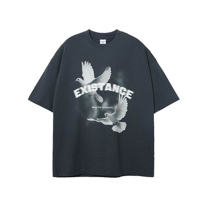 Dove Printed Casual Loose Fitting T-shirt For Men Dark Grey MuddyStock