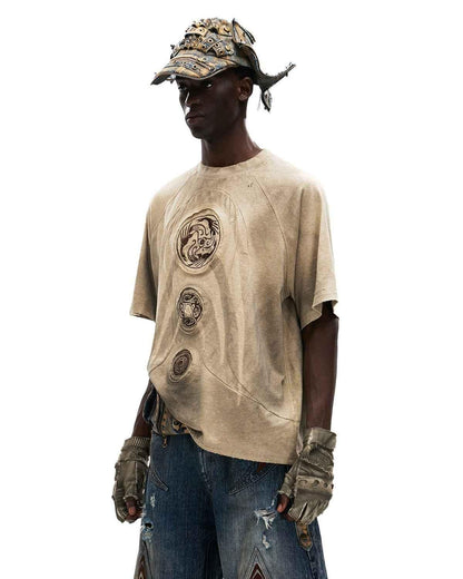 Casual Embroidered Earth-Tone T-Shirt For Men null