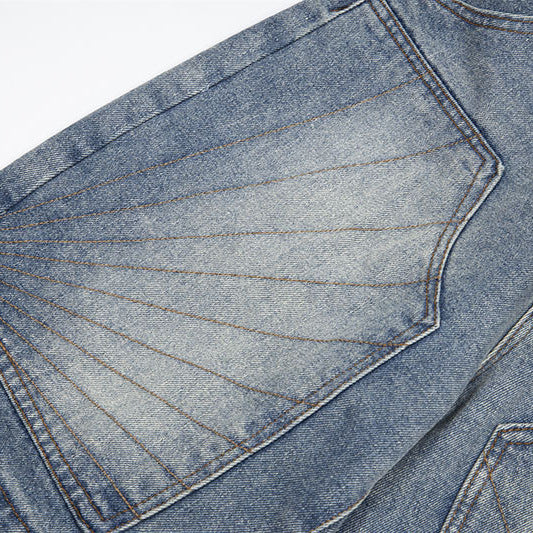 Washed straight leg denim shorts