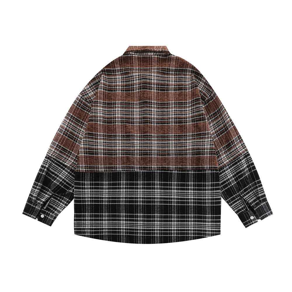 Plaid Women's Stitching Embroidered Letter Long Sleeve Shirt null