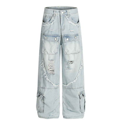 High street ripped rough edge workwear jeans for men | MuddyStock Originals Blue