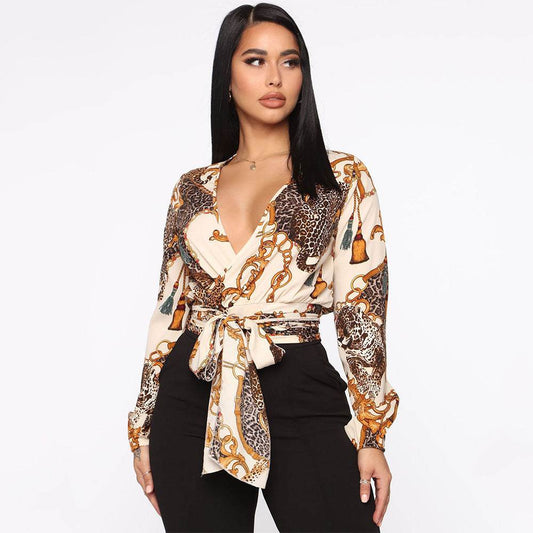 V-Neck Bow Tie Long-Sleeved Crop Top MuddyStock