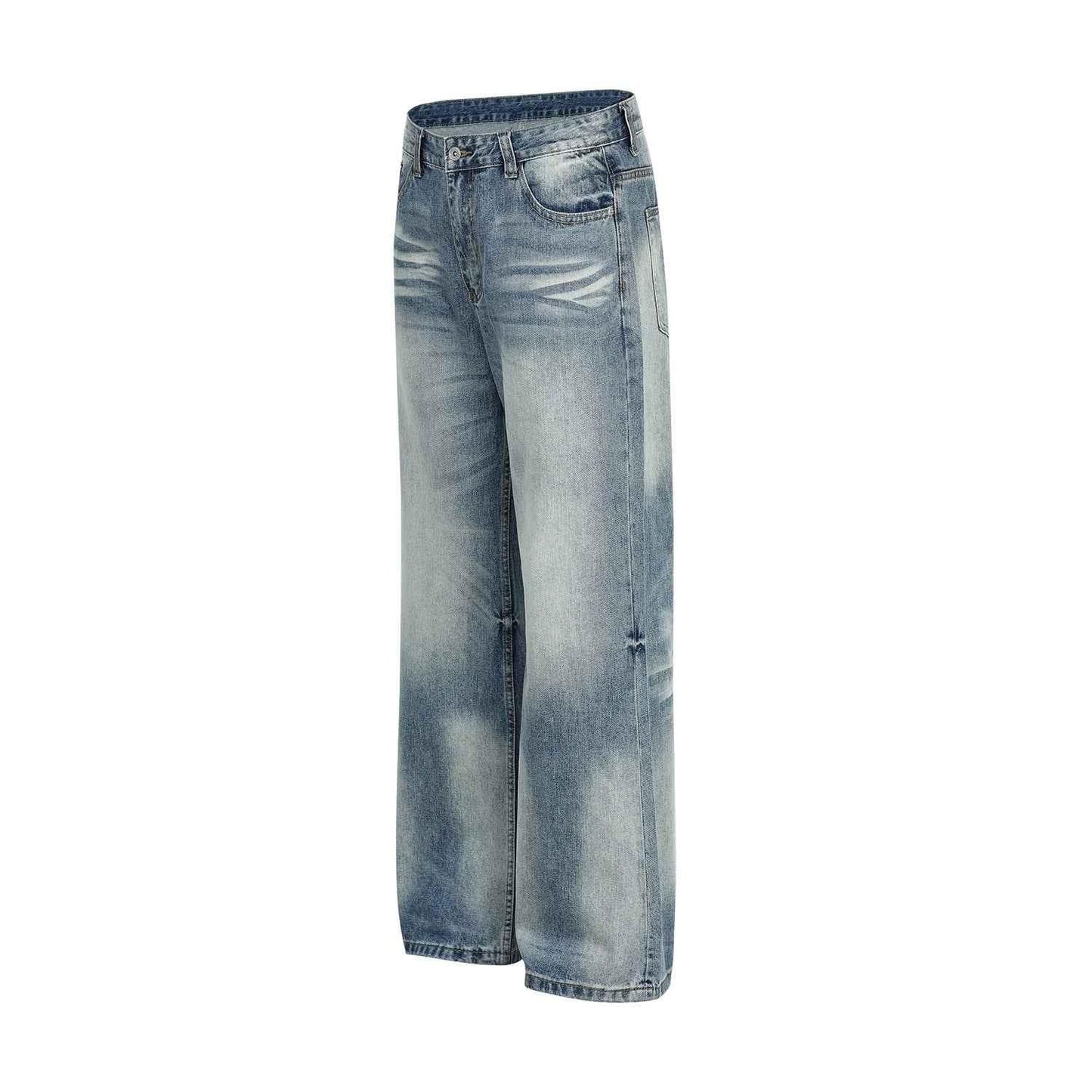 Vintage Street Cat-Whisker Pattern Loose Fit Women's Washed Blue Flared Jeans | MuddyStock Originals