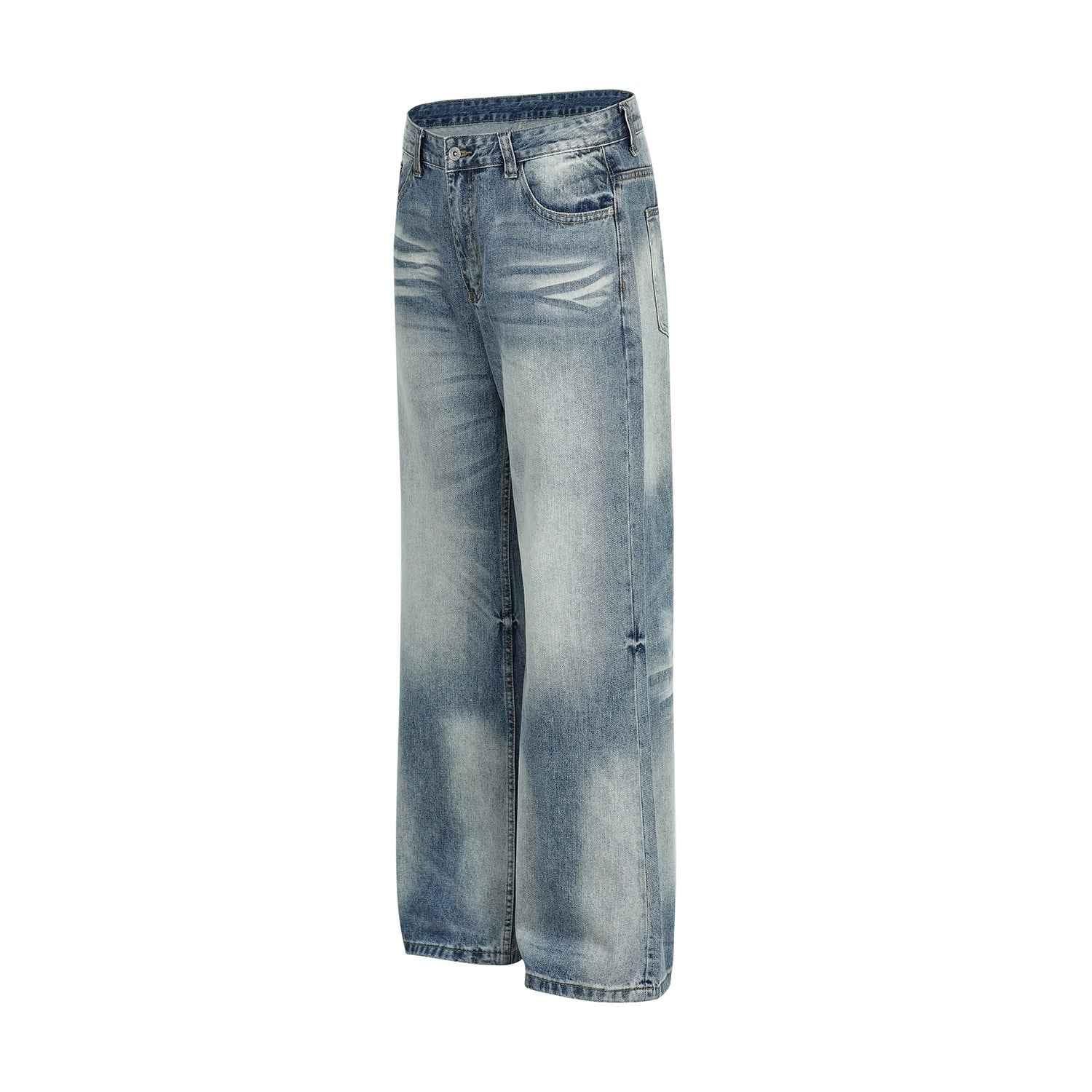 Vintage Street Cat-Whisker Pattern Loose Fit Women's Washed Blue Flared Jeans | MuddyStock Originals