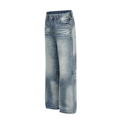 Vintage Street Cat-Whisker Pattern Loose Fit Women's Washed Blue Flared Jeans | MuddyStock Originals