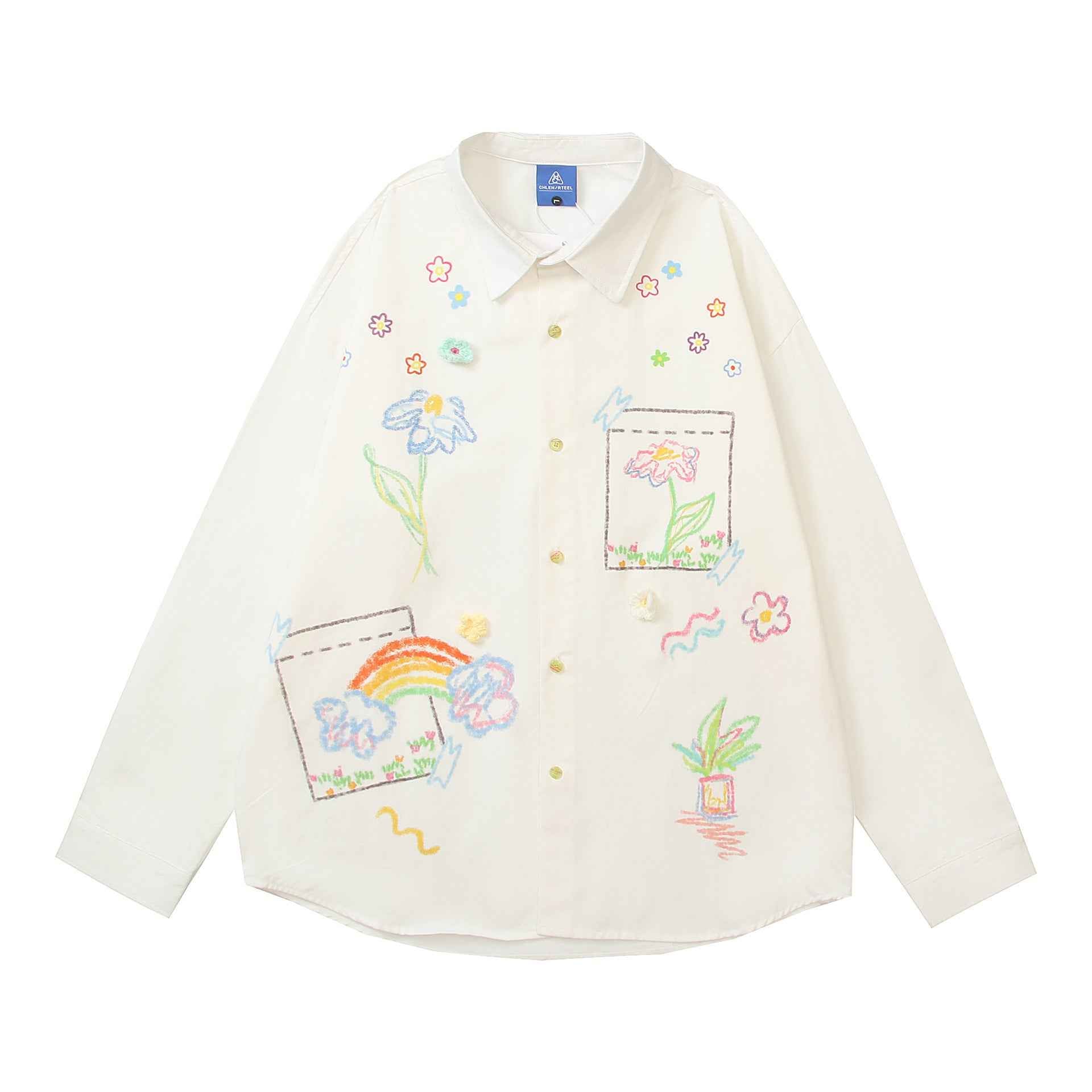 Retro Long Sleeve Graffiti Print Three-Dimensional Small Flower Long Sleeve Shirt For Women | MuddyStock Originals MuddyStock