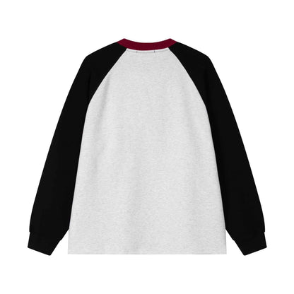 Hand drawn puppy striped patchwork long sleeved sweatshirt for men and women | MuddyStock Originals MuddyStock