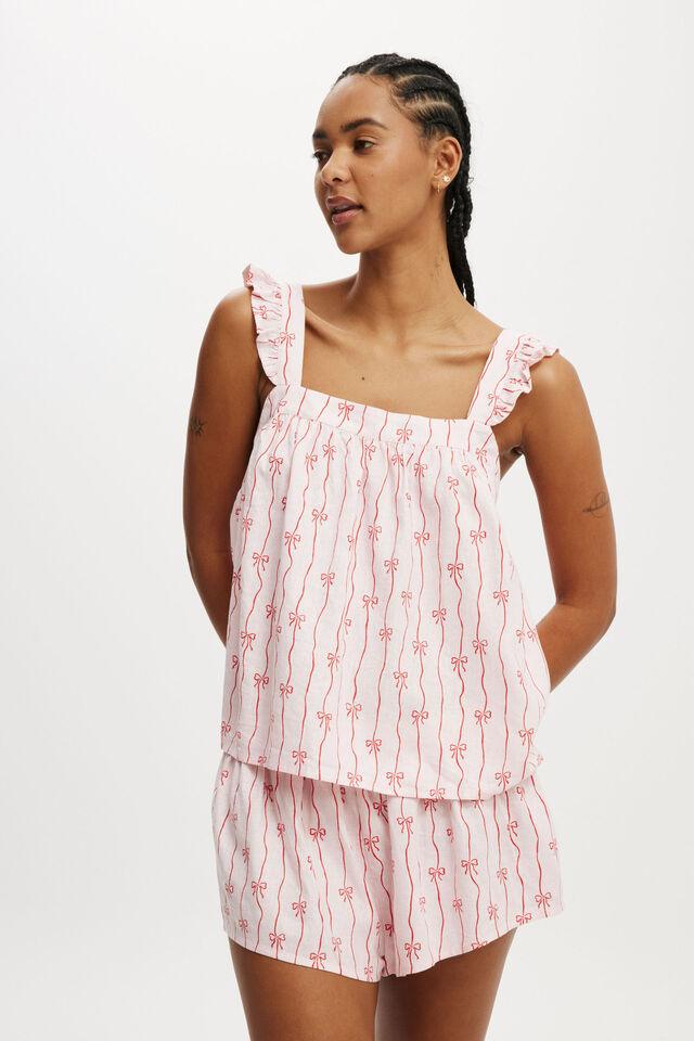 Women's Casual Ruffle-Trimmed Cami And Shorts Set Pink
