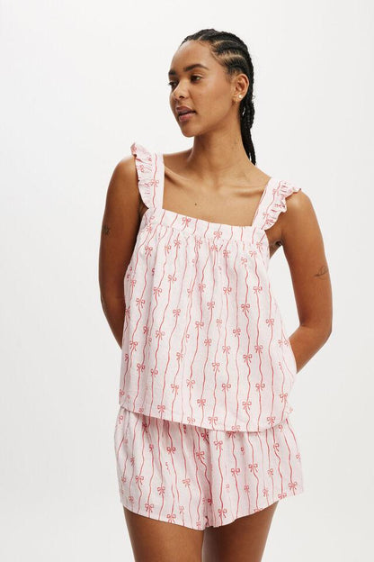 Women's Casual Ruffle-Trimmed Cami And Shorts Set Pink