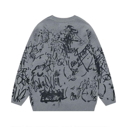 Men's Graffiti Printed Round Neck Sweater MuddyStock null