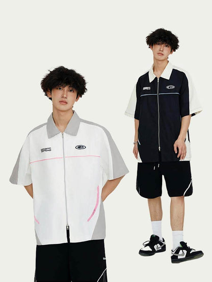 High Street Matching Letters Printing Lapel Short Sleeve Shirt For Men MuddyStock