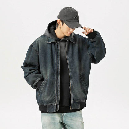 Retro Worn Looking Washed-out Denim Jacket For Men MuddyStock