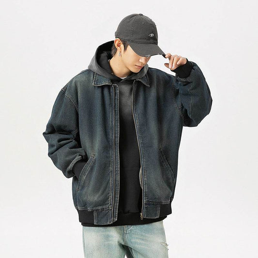 Retro Worn Looking Washed-out Denim Jacket For Men MuddyStock