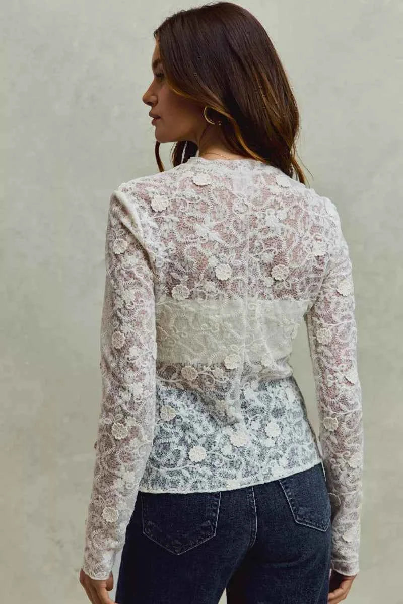 Lace Long Sleeve Floral Layering Top Trendsi